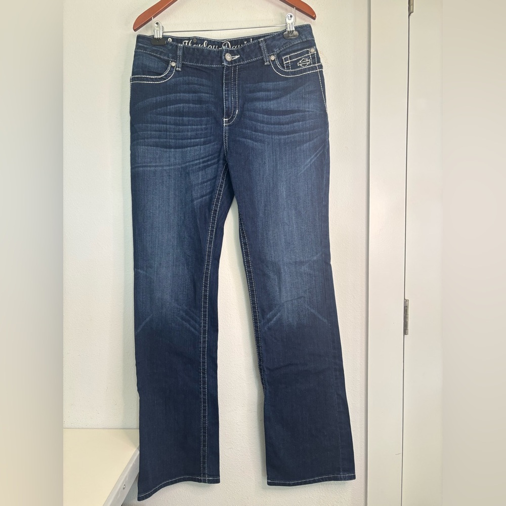 HARLEY DAVIDSON VINTAGE EMBELLISHED MEDIUM RISE DARK WASH JEANS SZ 12 TALL